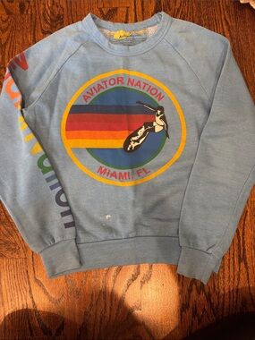 Aviator Nation Turquoise Blue Surf Graphic Crewneck Sweatshirt
